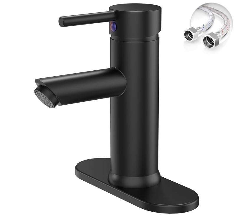 Green Spring Black Bathroom Faucet, Greenspring Bathroom Sink Faucet, Single Handle One Hole Bathroom Faucets, Farmhouse Lavatory Basin Vanity Sink Faucet with Supply Line, Brass - Image 1